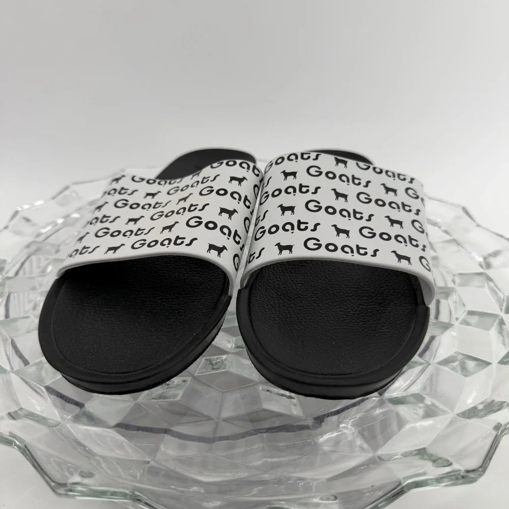 Goats The Slide K Black White Logo Print Sandals 34GK009 US 3 EU 35 NEW